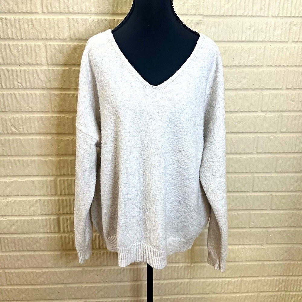 Nuuds Heather Bone V-Neck Knit Pullover Sweater Womens Sz M Winter Warm Casual